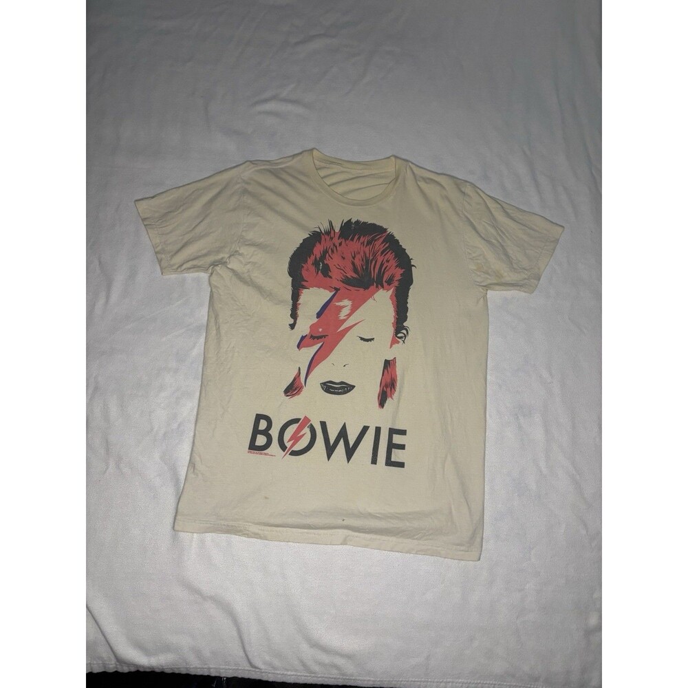 David Bowie Graphic T-Shirt Mens Medium Cream Fair Aladdin Sane Rock Band Tee